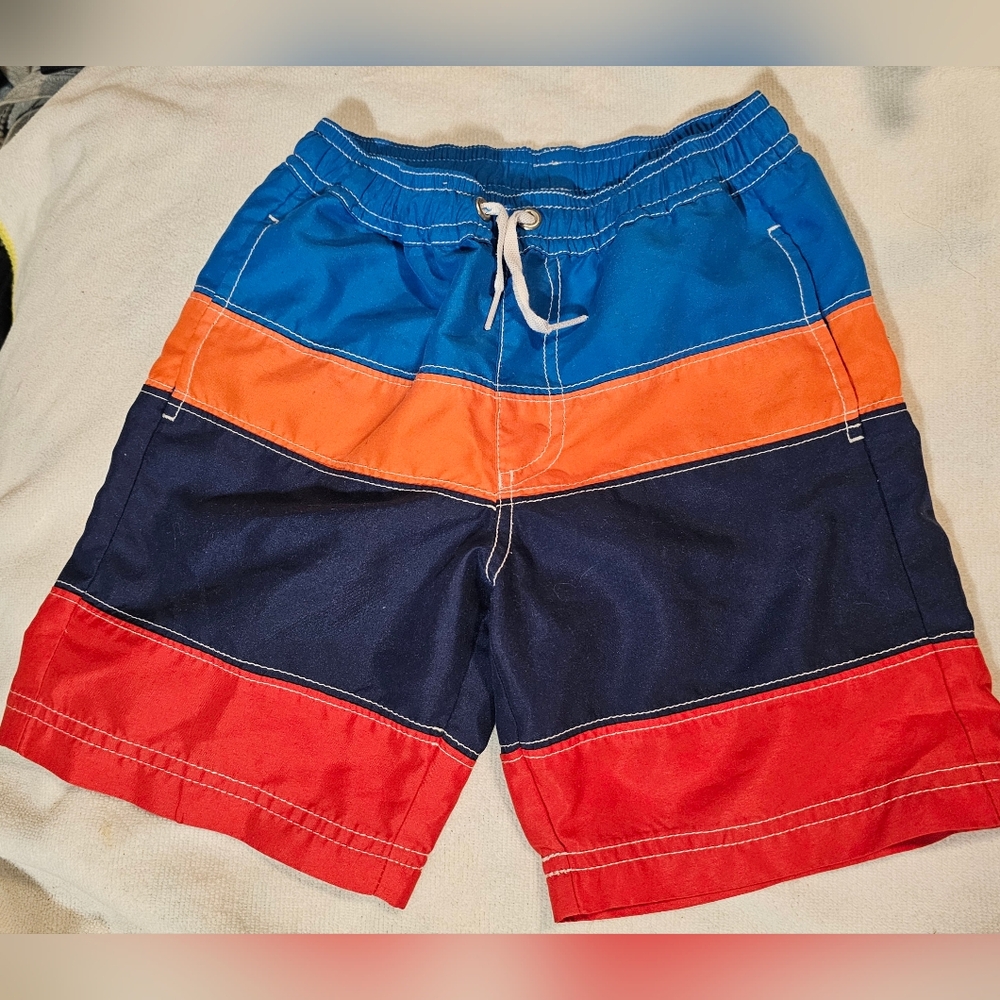 Hanna Andersson Swim Trunks Blue Orange Red Stripes Boy's Size 100 Boy's Size 4